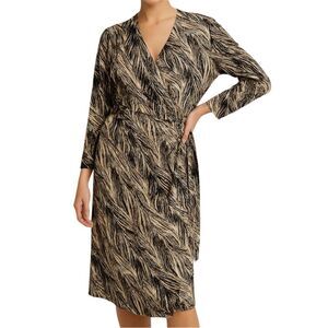 Anne Klein Black and Cream Leaf Print Long Sleeve Sheath Dress